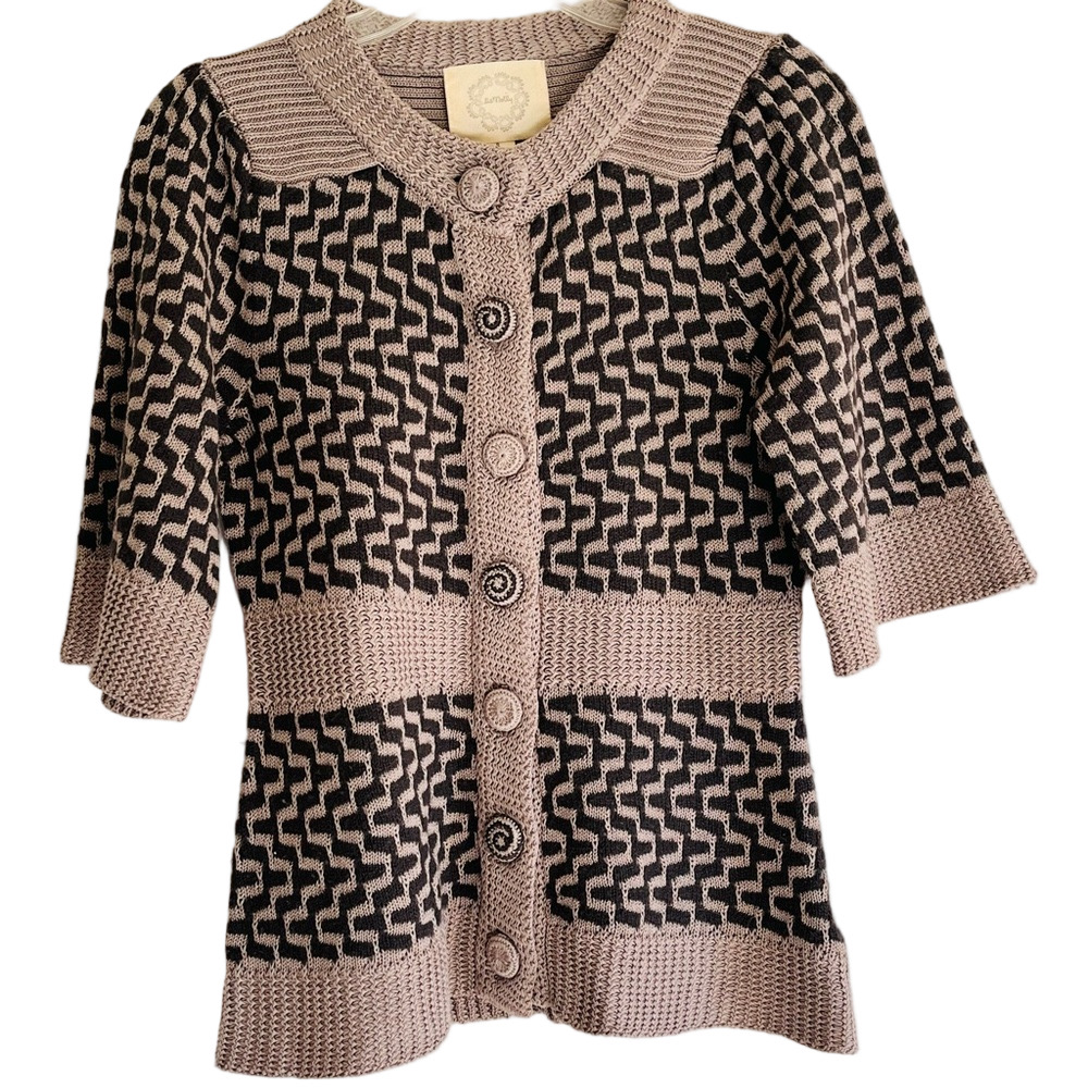 Lia Molly Black Gray Kint Patterned Cardigan Sweater Button Up Women’s S